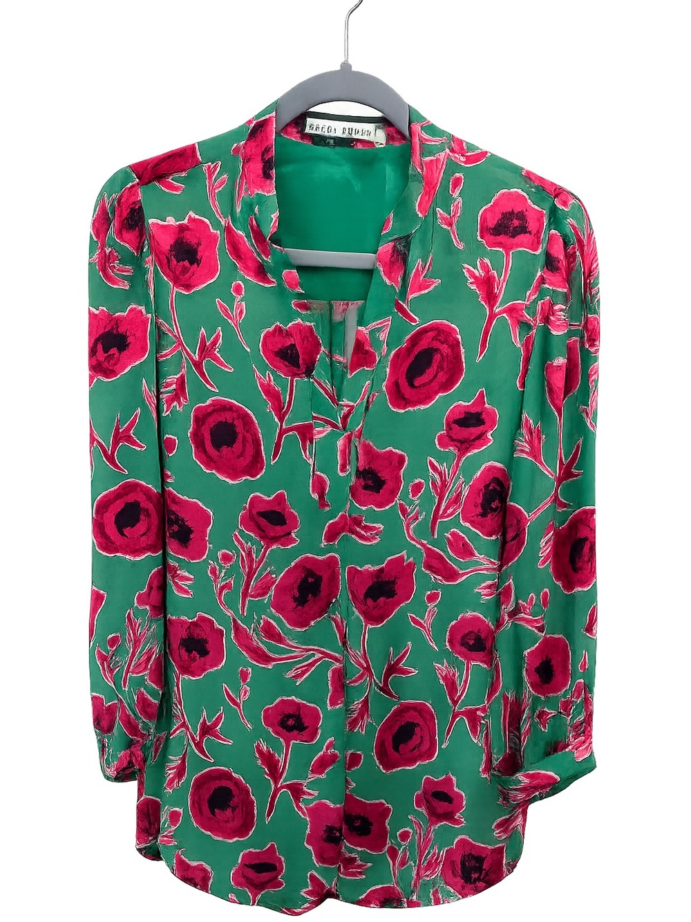 Alice + Olivia Green Blouse with Pink Floral Print